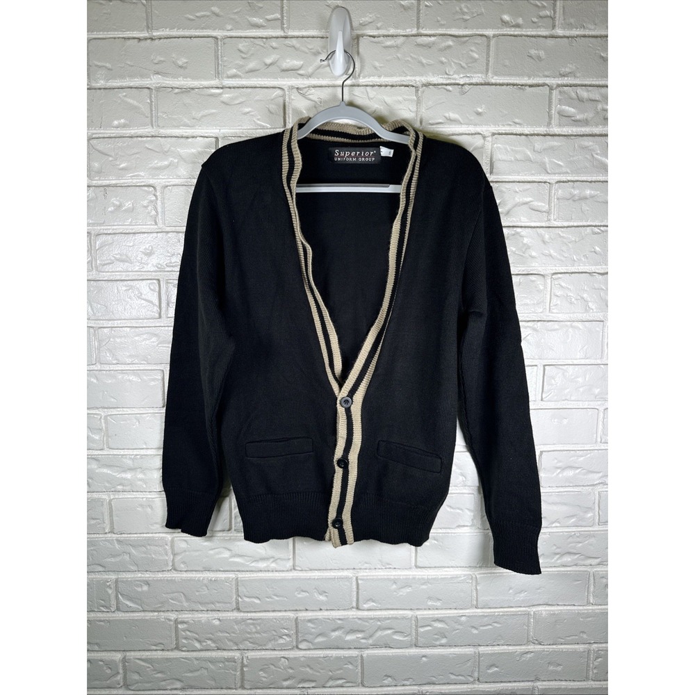 Superior Uniform Group Black Varsity‎ Cardigan Sweater Small Preppy Grunge